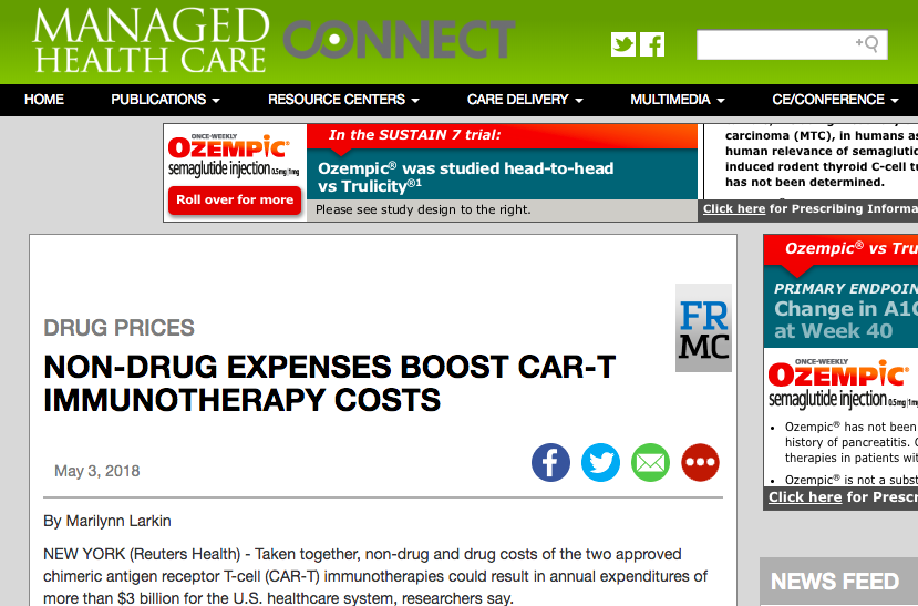 Managed Health Care – NON-DRUG EXPENSES BOOST CAR-T IMMUNOTHERAPY COSTS